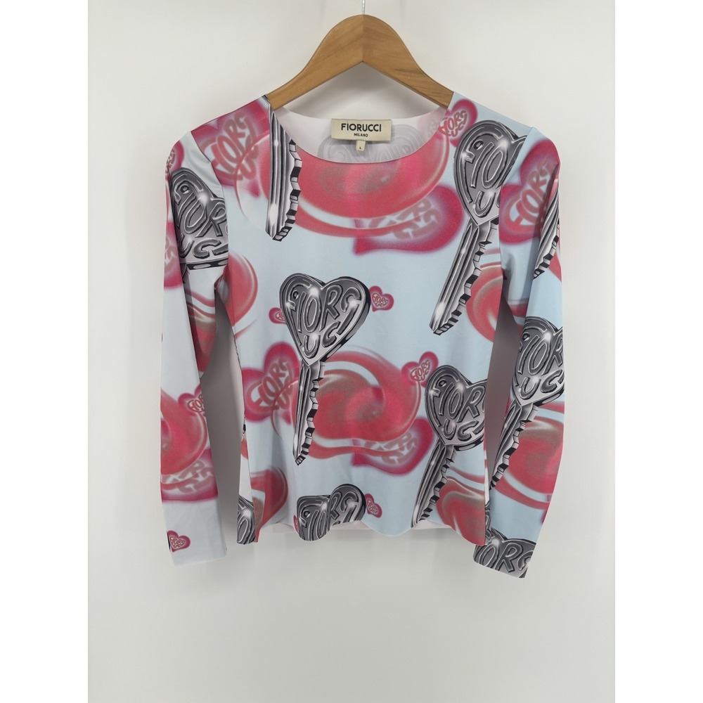 Fiorucci Love Body T Shirt Women's Sz L All Over Print Made In Italy Hearts
